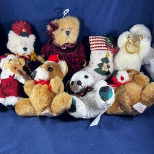 Vintage Christmas Teddy Bears & Holiday Plush Decoration Set Of 7